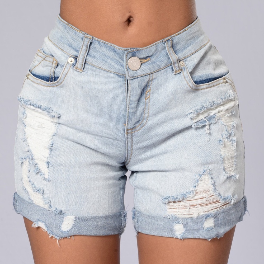 Cuffed Light Wash Denim Shorts